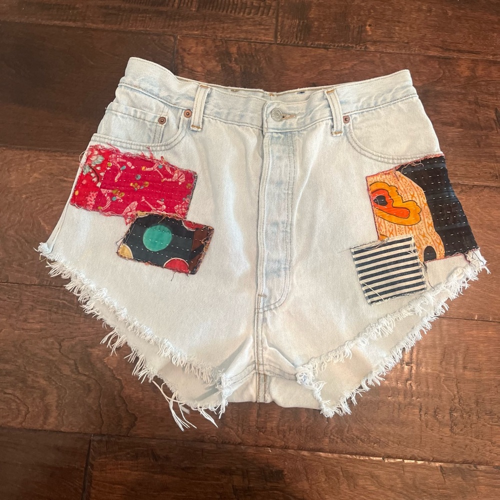 Levi Jean Shorts Repurposed with Patchwork